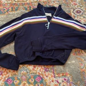 Urban Outfitters 70s Cropped Quarter Zip Sweatshirt Rainbow Stripes